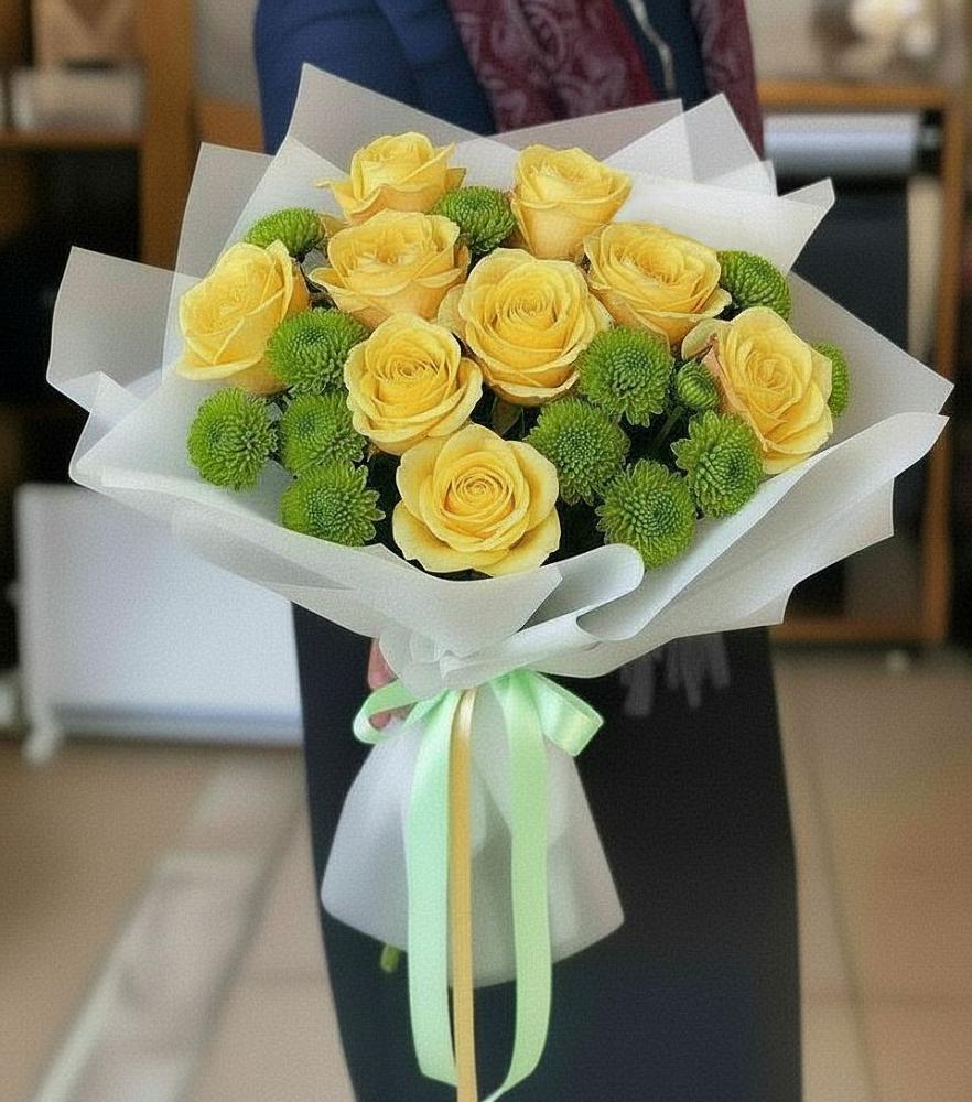Букет цветов из: Хризантемы и Розы в Высоком