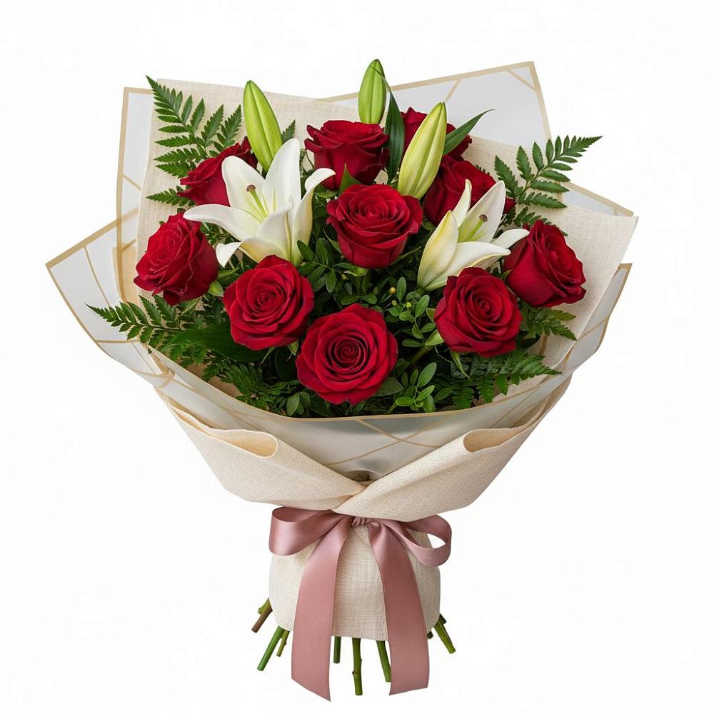 Букет цветов из: Лилии и Розы в Высоком