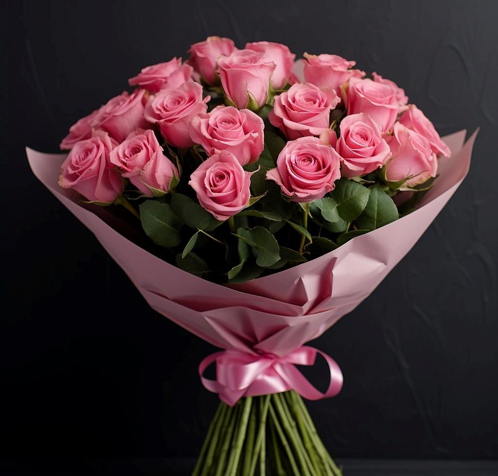 Букет 25 розовых роз в Высоком