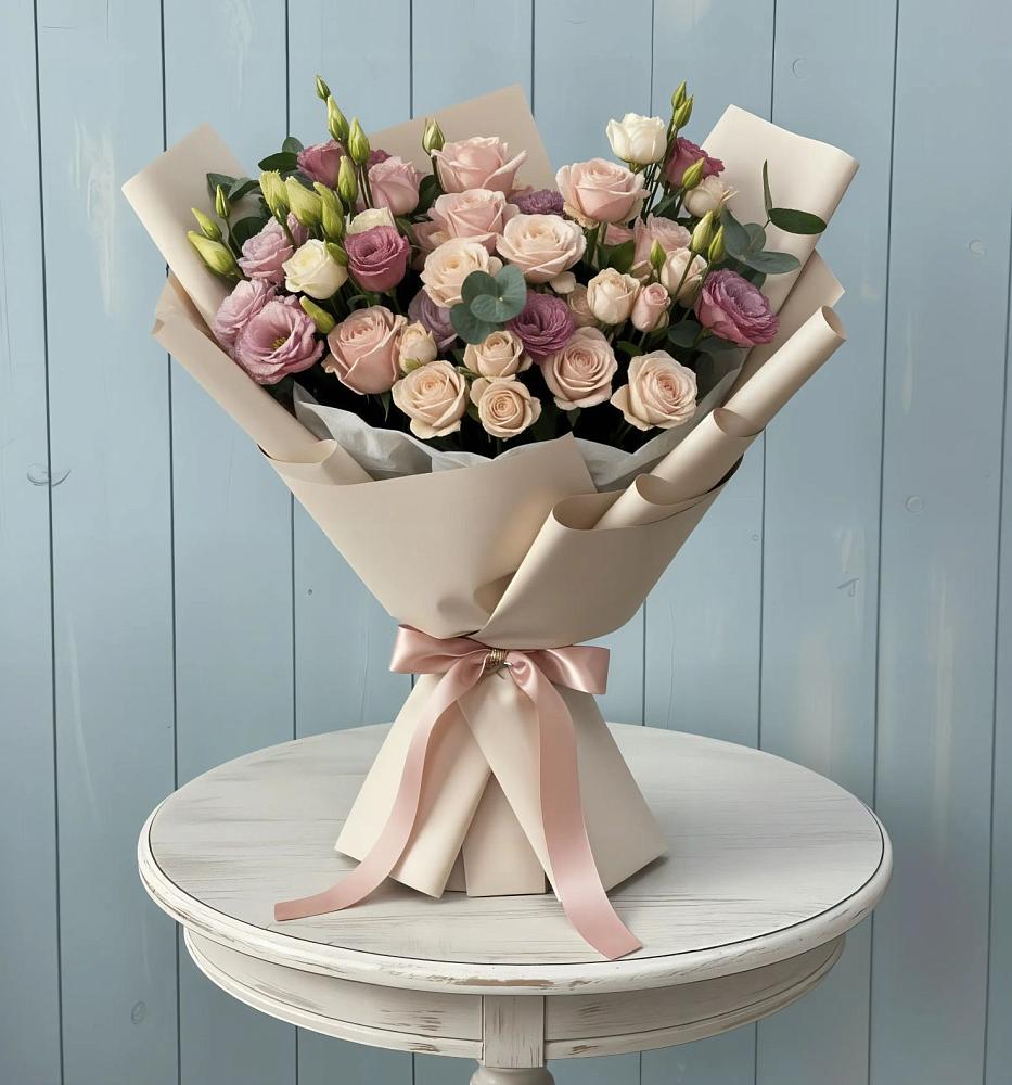 Букет цветов из: Розы и Лизиантусы в Высоком