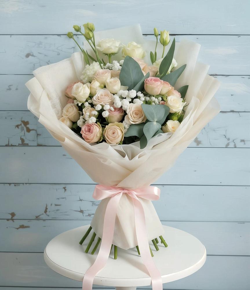 Букет цветов из: Розы и Лизиантусы в Высоком