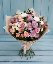 Букет цветов из:  Хризантемы, Розы и Альстромерии в Высоком