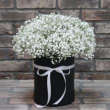 Цветочная композиция из Гипсофила в шляпной коробке в Высоком